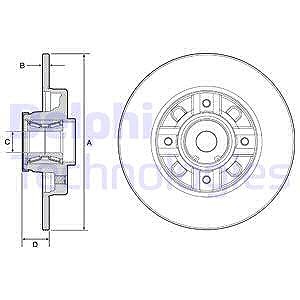 Delphi Bremsscheibe ohne Radlager ohne ABS-Ring Hinterachse [Hersteller-Nr. BG9116RS] für Citroën, Ds, Peugeot von Delphi