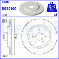 Bremsscheiben DELPHI BG5080C hinten, belüftet, voll, 2 Stück von Delphi