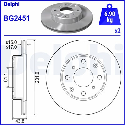 Delphi Bremsscheibe [Hersteller-Nr. BG2451] für Honda, Rover von Delphi