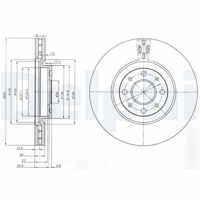 Delphi Bremsscheibe [Hersteller-Nr. BG3699] für Alfa Romeo, Chrysler, Fiat, Lancia von Delphi