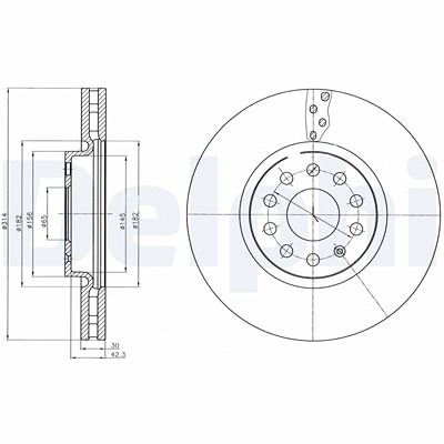 Delphi Bremsscheibe [Hersteller-Nr. BG4330C] für Seat, Skoda, VW von Delphi