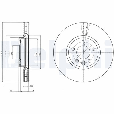 Delphi Bremsscheibe Vorderachse Belüftet [Hersteller-Nr. BG9106] für VW von Delphi