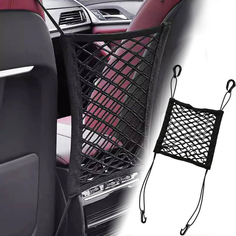 Delsen Auto-Netz-Organizer 30 x 25cm Ablagenetz Elastisch, Kfz Aufbewahrungsnetz, Auto Net Zwischen Vordersitze Netztasche Universal, Gepäcknetz für Rückenlehne von Delsen