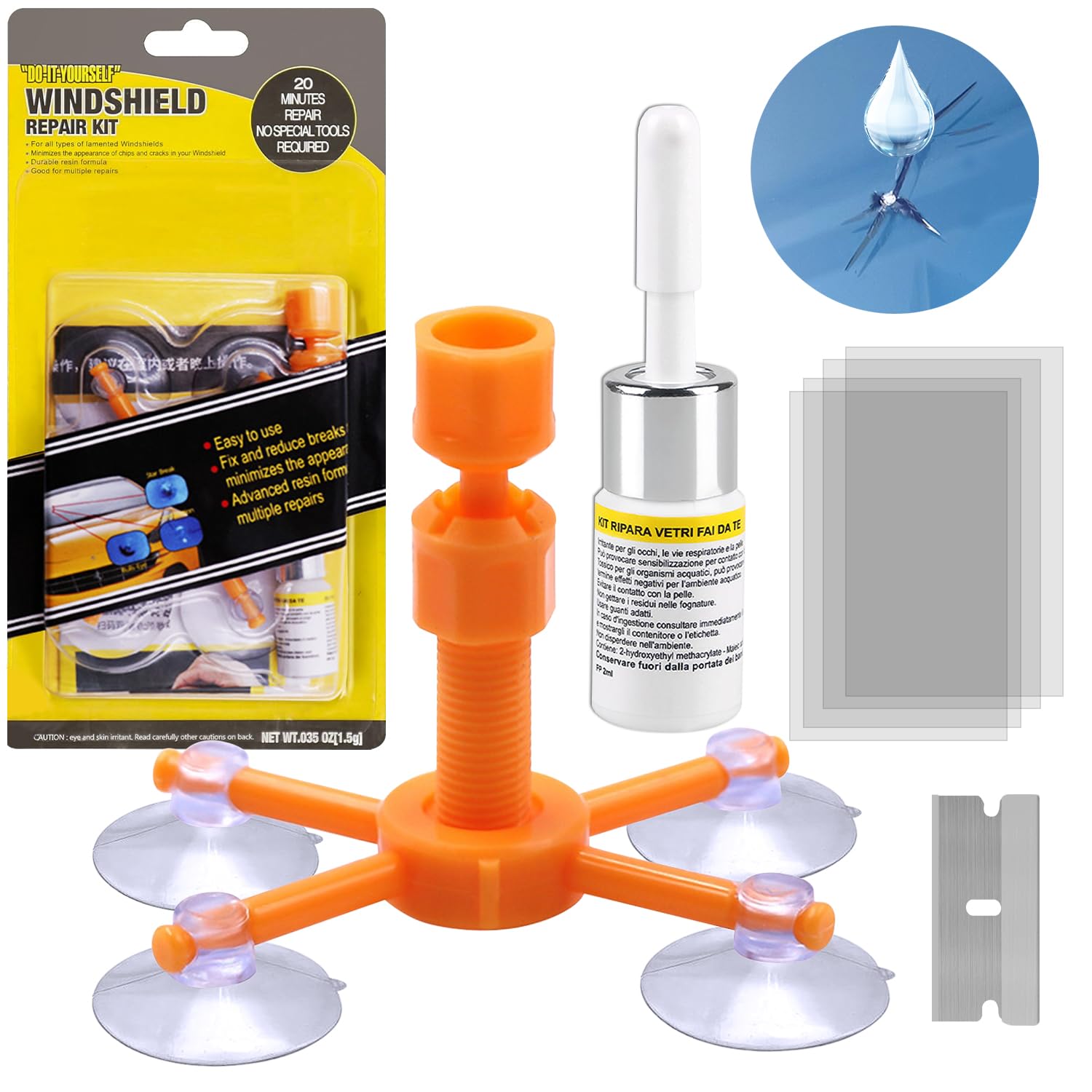 Demarsen Steinschlag Reparaturset Windschutzscheibe Auto Windshield Repair Kit für PKW Chip und Crack,Auto Windschutzscheibe Reparaturset zur Reparatur von Kratzern,Löchern,Sternförmigen Rissen von Demarsen