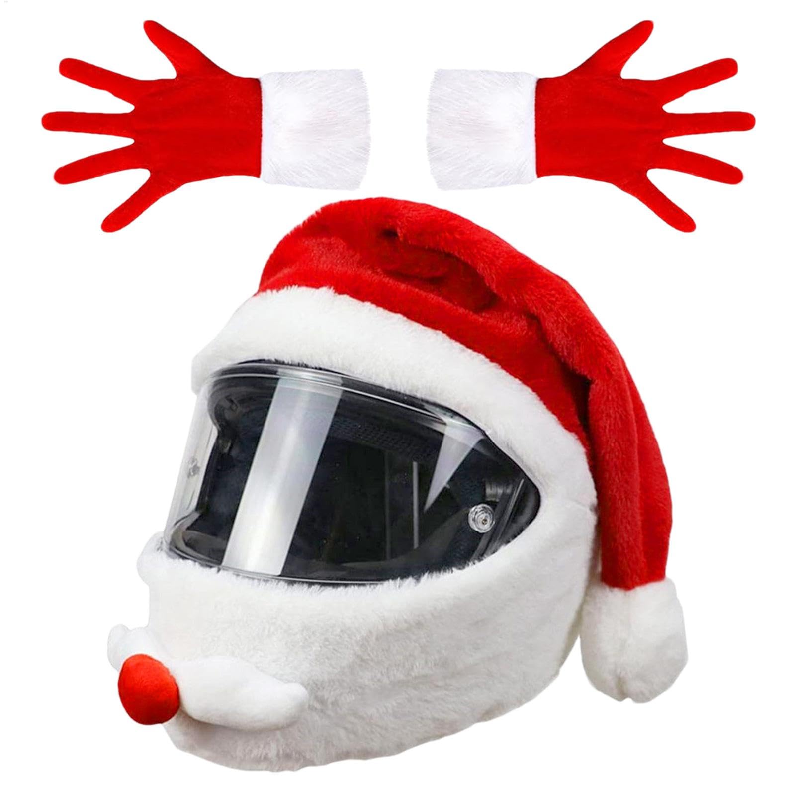 Santa Motorradhelm Überzug Weihnachtsmütze Motorradhelm Überzug Weihnachtsmann Motorradhelm Überzug Weihnachten Plüsch Lustige Motorrad Kopfbedeckung Abdeckung Mit Weihnachtshandschuhen Moto von Demsyeq