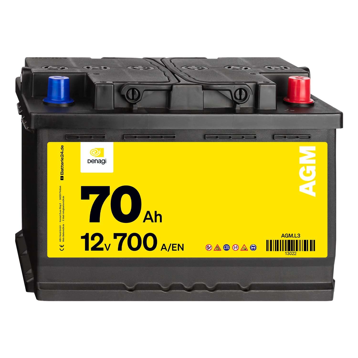 Denagi AGM Autobatterie 12V 70Ah 700A/EN Starterbatterie, Start-Stopp & Standheizung geeignet, absolut wartungsfrei von Denagi