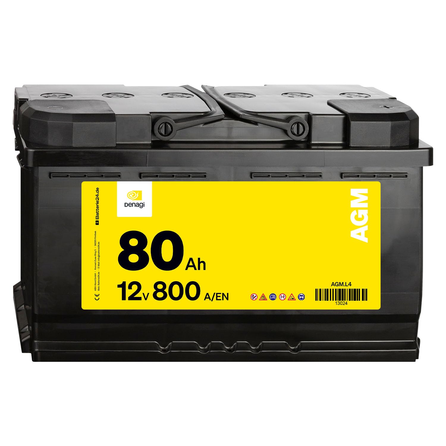 Denagi AGM Autobatterie 12V 80Ah 800A/EN Starterbatterie, Start-Stopp & Standheizung geeignet, absolut wartungsfrei von Denagi