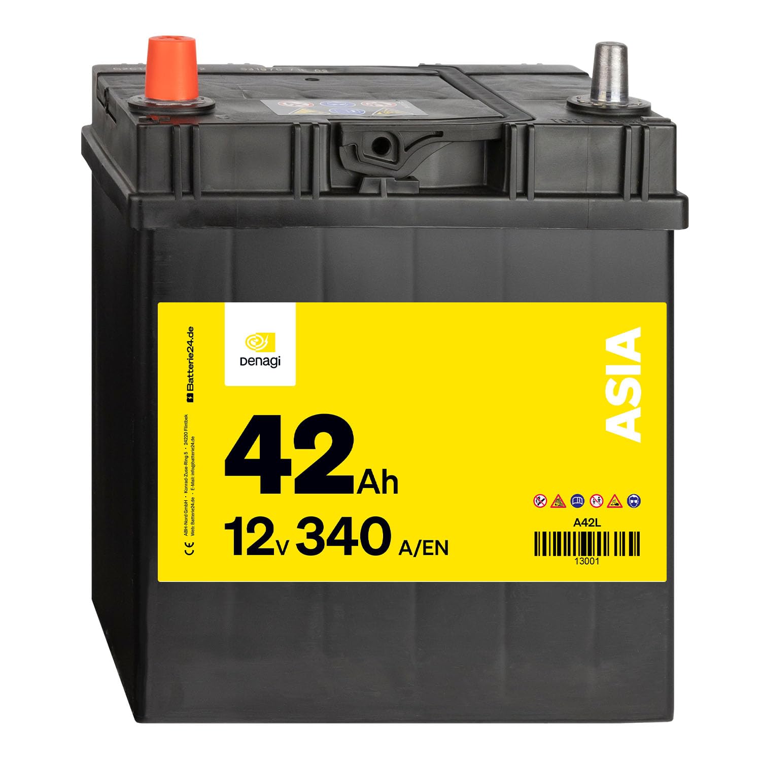 Denagi ASIA Autobatterie A42L 12V 42Ah 340A/EN Starterbatterie von Denagi