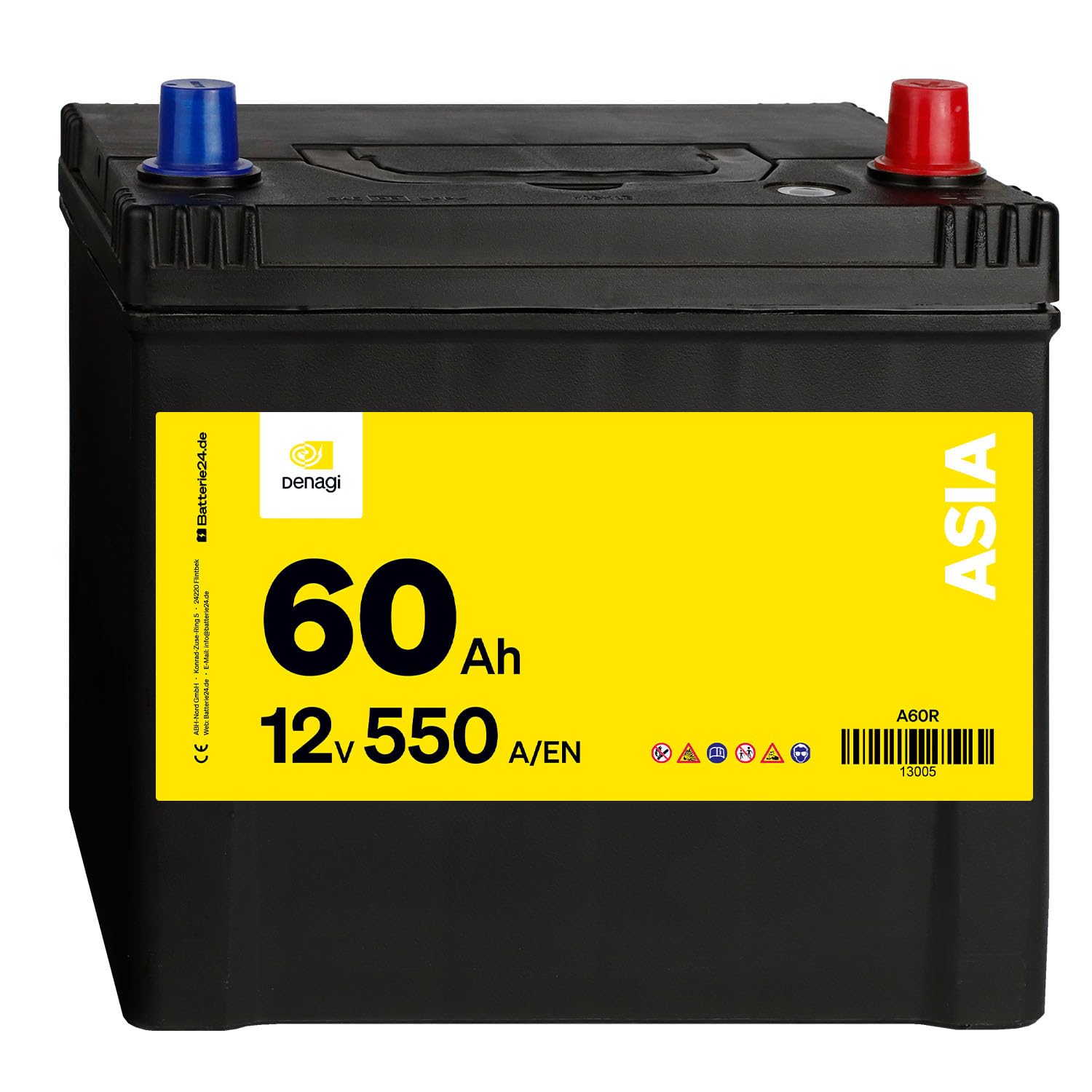 Denagi ASIA Autobatterie A60R 12V 60Ah 550A/EN Starterbatterie von Denagi