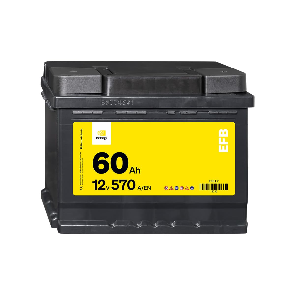 Denagi EFB 12V 60Ah Autobatterie 570A/EN Starterbatterie, Start-Stopp & Standheizung geeignet, absolut wartungsfrei von Denagi