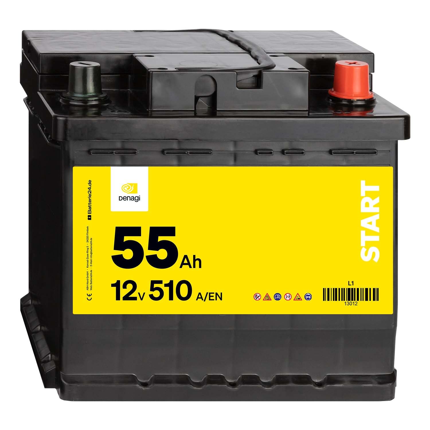 Denagi Start Autobatterie 12V 55Ah 510A/EN Starterbatterie, absolut wartungsfrei von Denagi