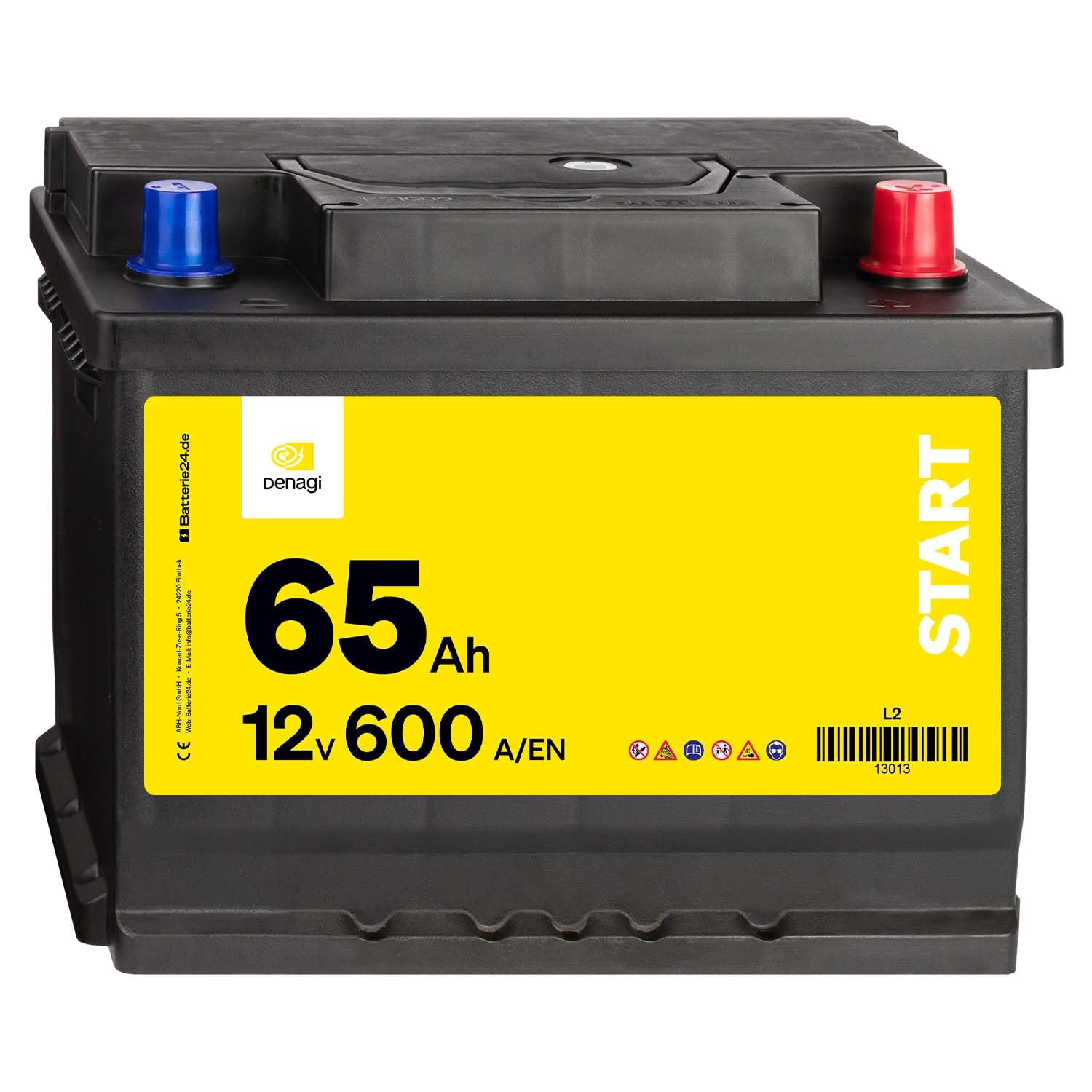 Denagi Start Autobatterie 12V 65Ah 600A/EN Starterbatterie, absolut wartungsfrei von Denagi