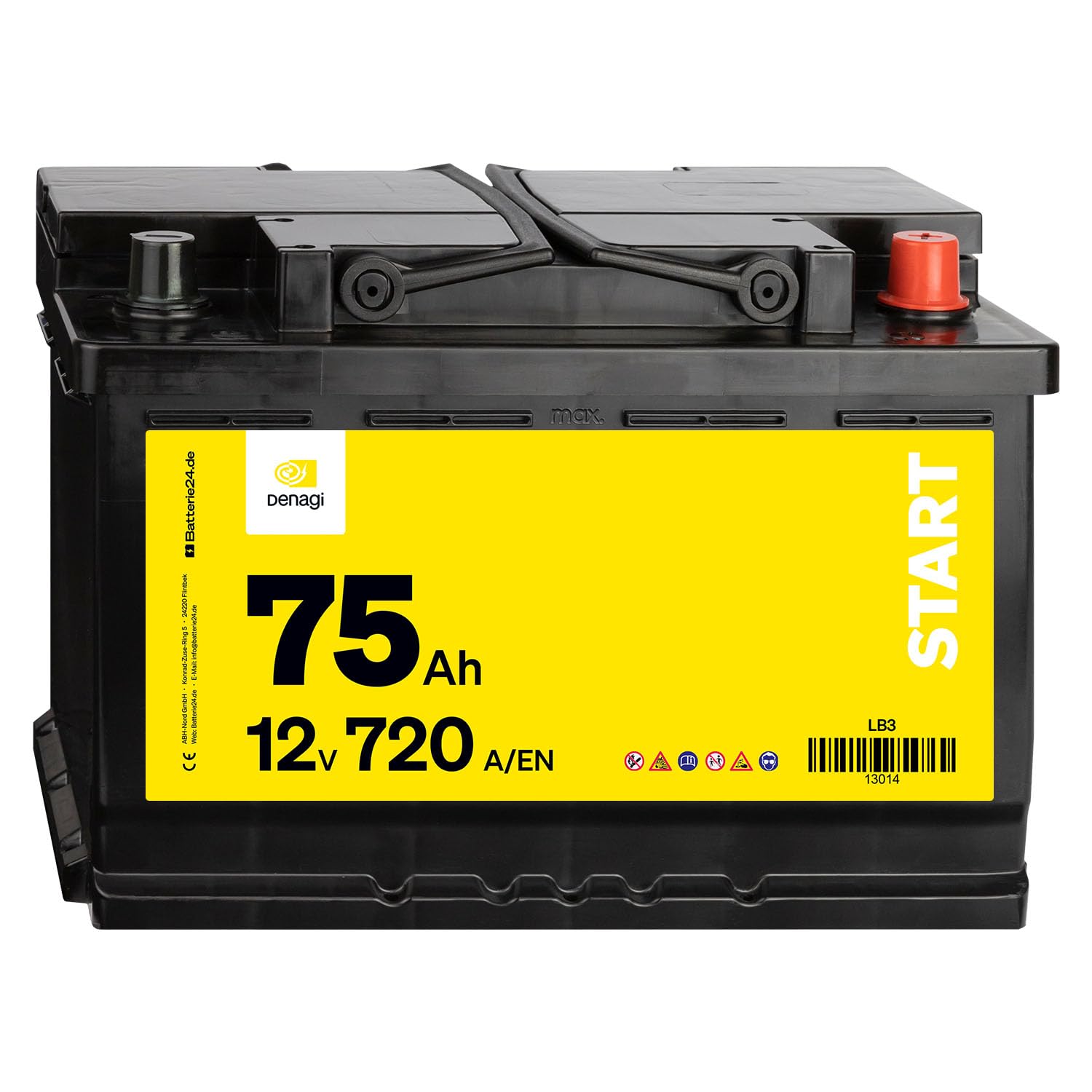 Denagi Start Autobatterie 12V 75Ah 720A/EN Starterbatterie, absolut wartungsfrei von Denagi