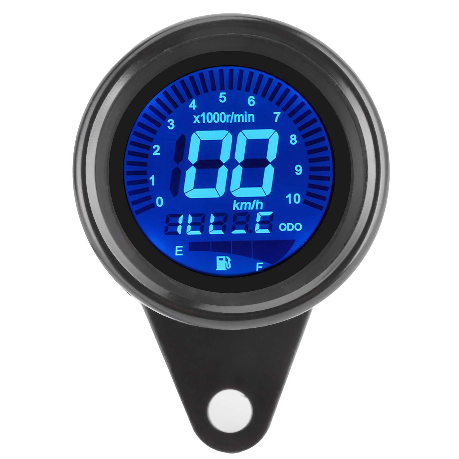 Digitaler Motorrad-Geschwindigkeitsmesser, DC 12V Motorrad-Multifunktionsmessgerät Universal LCD Wasserdicht Tachometer Kilometerzähler Kraftstoffanzeige Geschwindigkeitsmesser von Depisuta