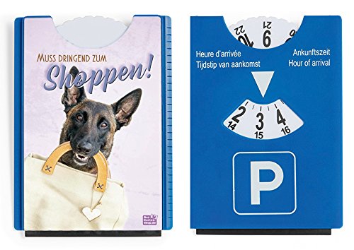 Der-Karten-Shop.de Fun Spaß Motiv Parkscheibe mit Eiskratzer und Gummilippe Shopping Hund Muss dringend zum Shoppen von Der-Karten-Shop.de