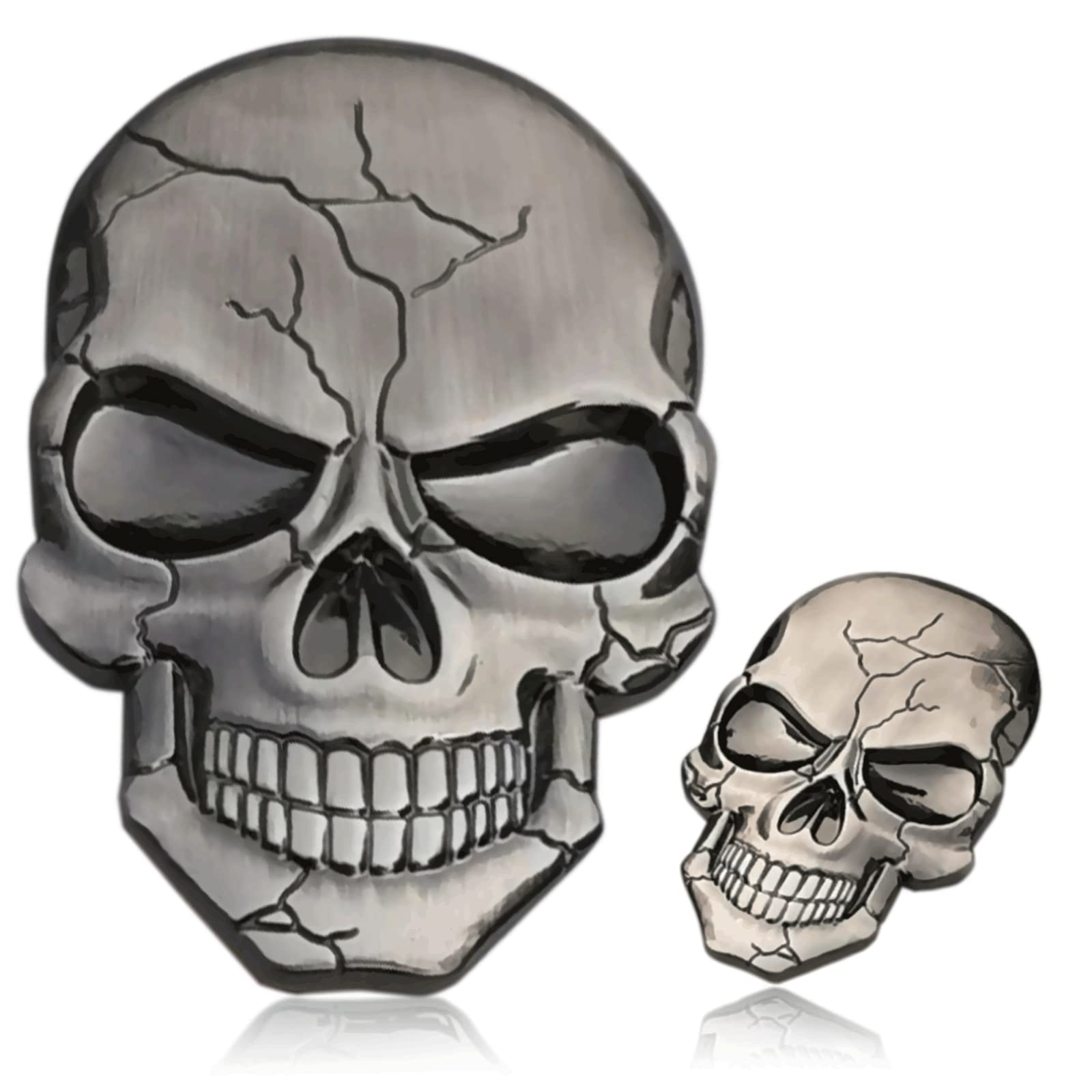 Deselen Metall Totenkopf Aufkleber Abziehbild Ornament, 3D Auto Sticker Optisch Hochwertig Totenköpfe Metallaufkleber, Autoaufkleber Tuning, 2 Packungen, Silber von Deselen