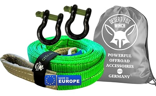 Desert Fox Winch Berge-Set – 3 m Bergegurt (14 t) und 2 Gebogene 3/4 Zoll Schäkel, als Abschleppseil oder Forst-Set inkl. Aufbewahrungsbeutel von Desert Fox Winch