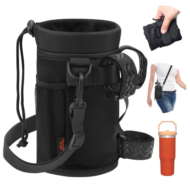 Desing Wish 24-40oz Flaschenhalter Fahrrad Getränkehalter Ohne Schrauben Trinkflaschenhalter Fahrradflaschenhalterung Getränke Halterung Wasserflaschenhalter mit Netztasche und Schultergurt Zubehör von Desing Wish