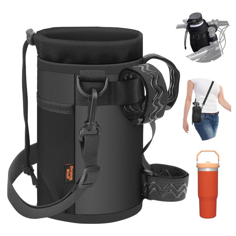 Desing Wish 32-40oz Flaschenhalter Fahrrad Getränkehalter Ohne Schrauben Trinkflaschenhalter Fahrradflaschenhalterung Getränke Halterung Wasserflaschenhalter mit Netztasche und Schultergurt Zubehör von Desing Wish