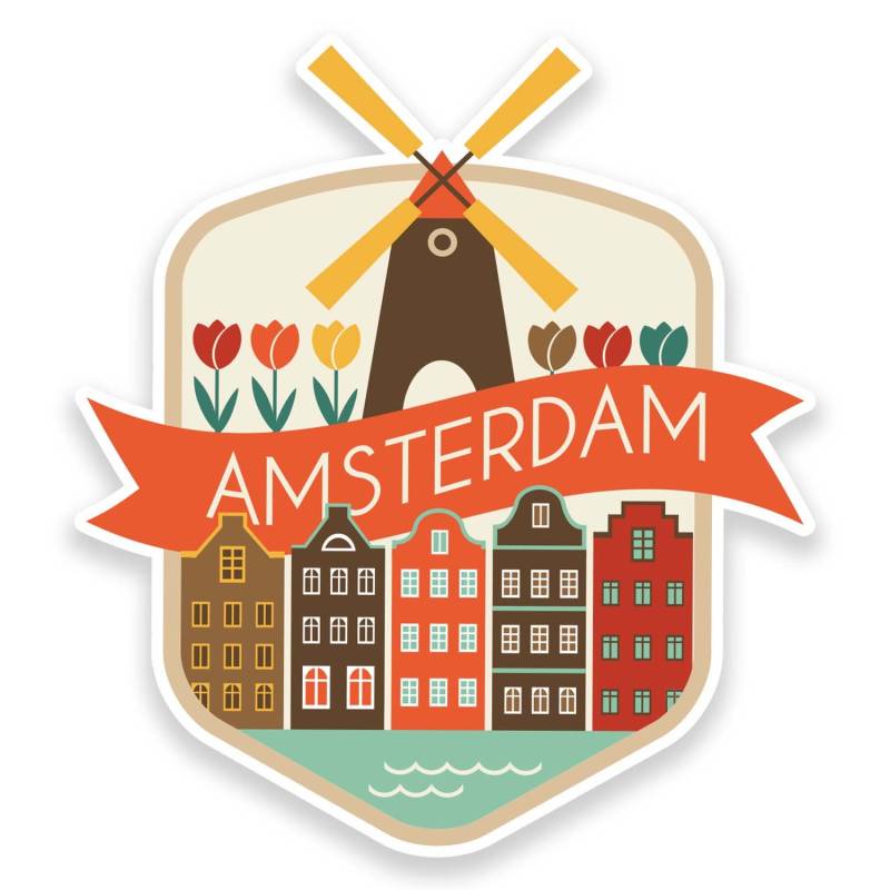 2 x 10 cm Amsterdam Niederlande Vinyl-Aufkleber für Gepäck, Reiseetikett, Auto #9188 (9 cm breit x 10 cm hoch) von DestinationVinyl