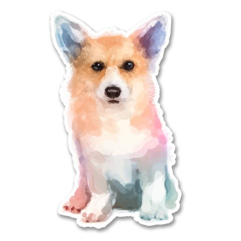 2 x 10cm/100mm Cute Aquarell Corgi Vinyl SELBSTKLEBENDE STICKER Aufkleber Laptop reisen Gepäckwagen Cool Zeichen Spaß #6275 von DestinationVinyl