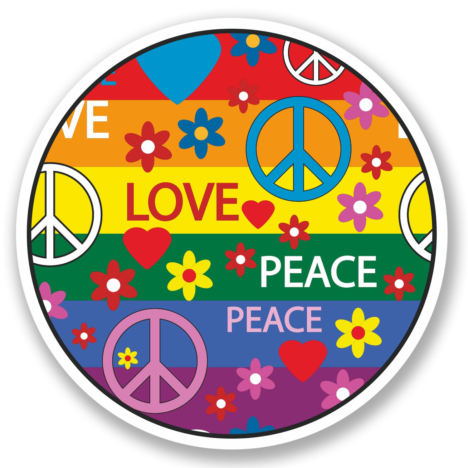 Vinyl-Aufkleber, 10 cm, Motiv: Peace Love, Hippie, Camper, Blume, 70er-Jahre, 10 cm x 10 cm, 2 Stück von DestinationVinyl