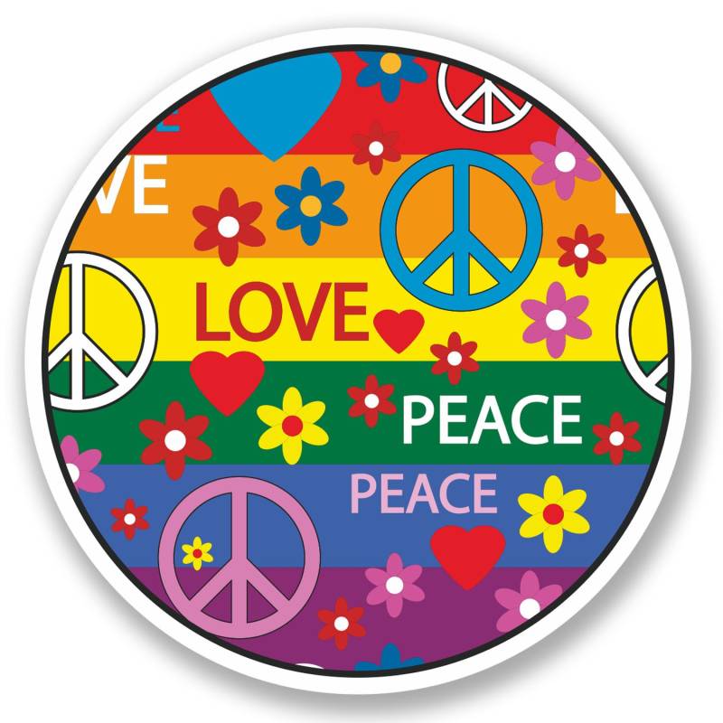 Vinyl-Aufkleber, 10 cm, Motiv: Peace Love, Hippie, Camper, Blume, 70er-Jahre, 10 cm x 10 cm, 2 Stück von DestinationVinyl