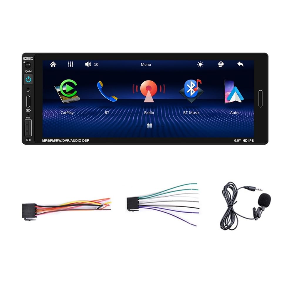 Deswtrer Auto MP5-Player 6,9 Kabelgebundenes CarPlay Android Auto-Autoradio, Bluetooth FM USB Typ-C-Aufladung von Deswtrer