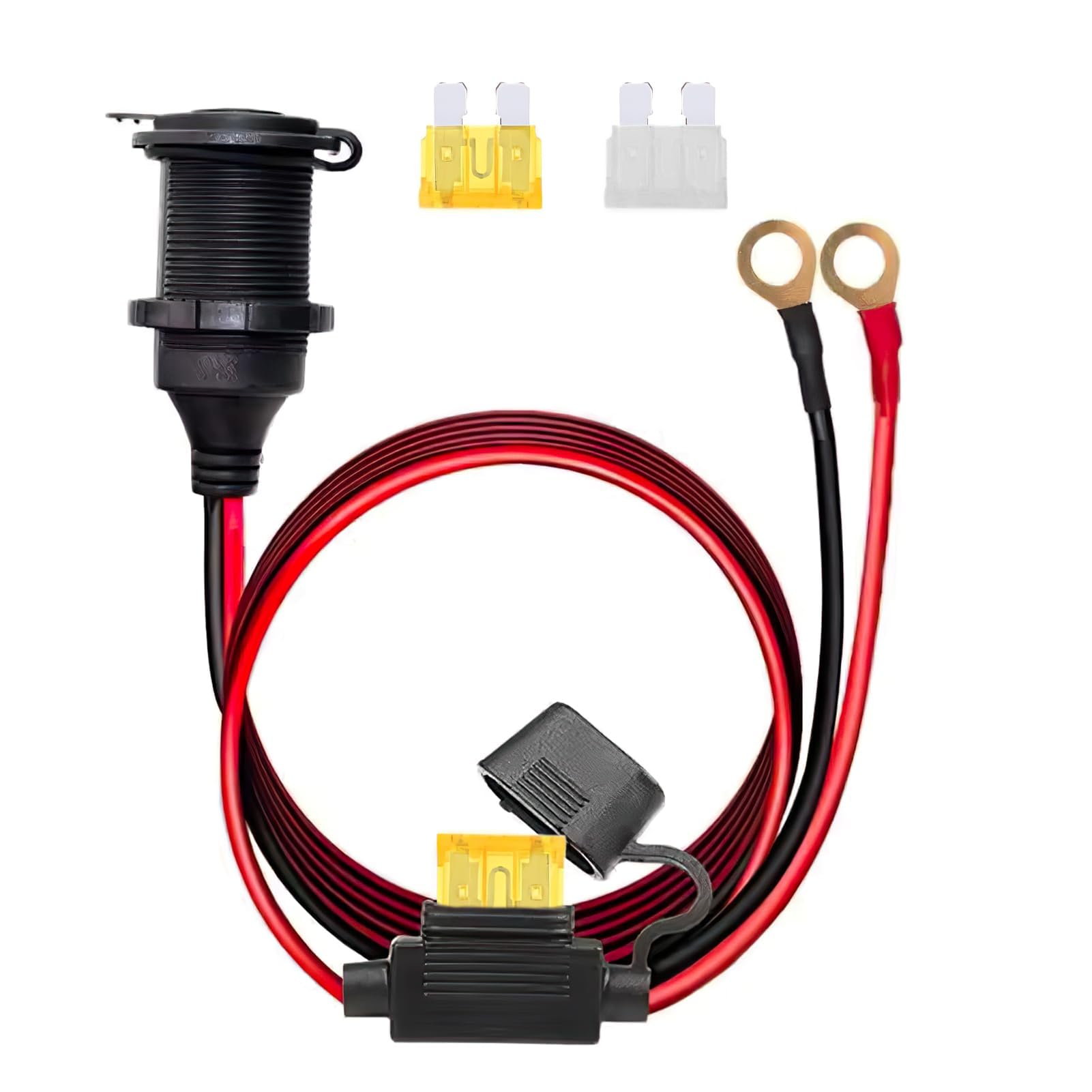 12V Steckdose, Auto Zigarettenanzünder Steckdose, Wasserdicht, Marine Grade, 12V/24V DC Feuerzeugsteckdose mit 1m 14AWG Anschlusskabel, 20A Sicherung, für Auto, Boot, Motorrad, LKW, Wohnwagen von Dewfigs ㅤ