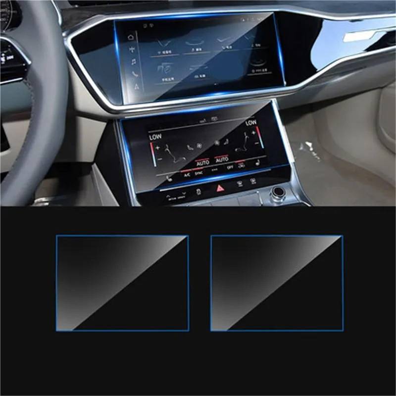 Displayschutzfolie Für A6 Für C8 Für A7 2018 2019 2020 Auto GPS Navigation Gehärtetem Glas Screen Protector Stahl Schutz Film Zubehör GPS-Navigations-Displayschutz(Upper and Lower) von Dfvajwc