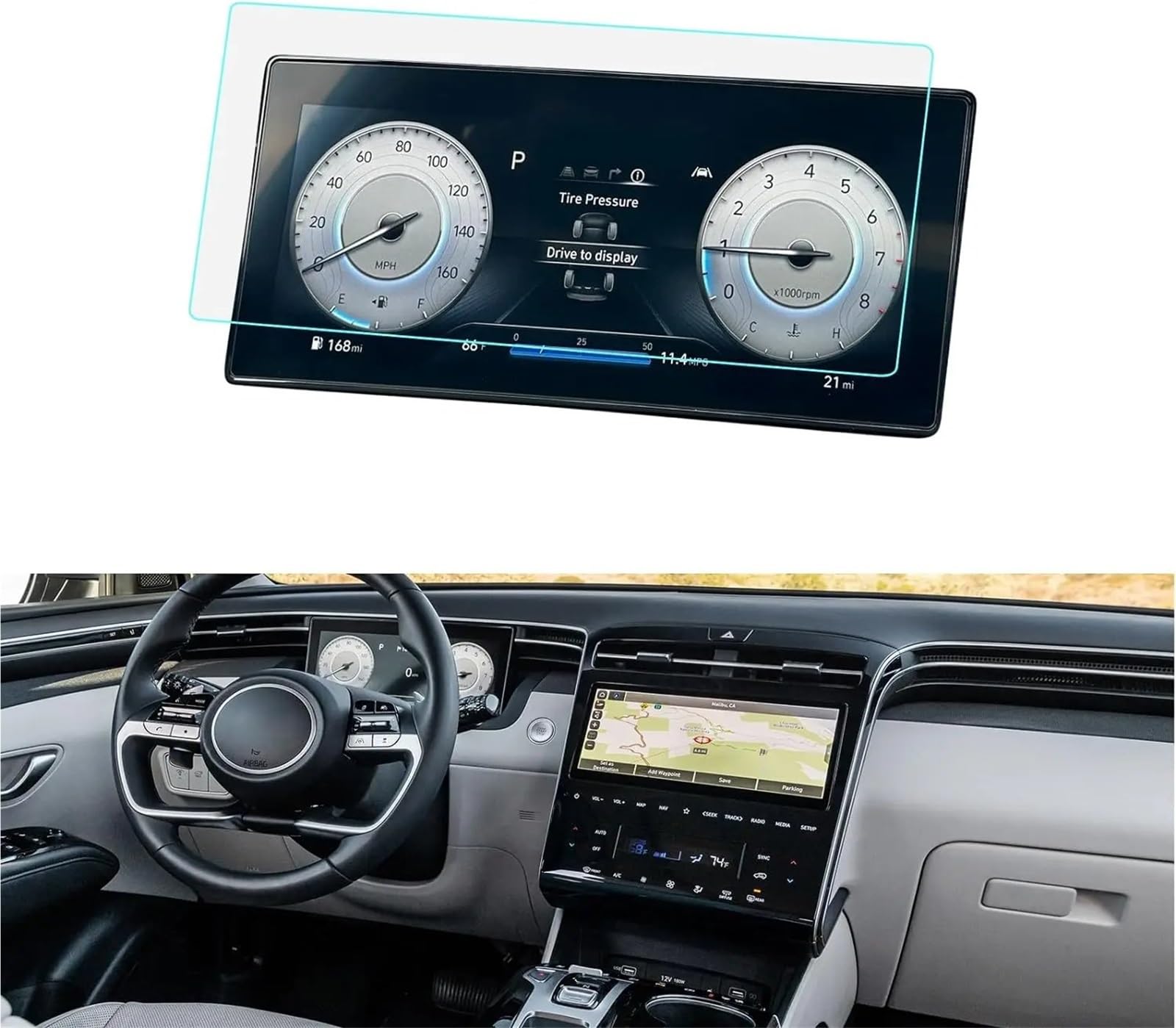 Displayschutzfolie Für Hyundai Für Tucson 2022 2023 Auto 10,25 Zoll GPS Navigation Schutz Film LCD Bildschirm Anti-Scratch-Film Gehärtetem Glas Schutz GPS-Navigations-Displayschutz(Dashboard) von Dfvajwc