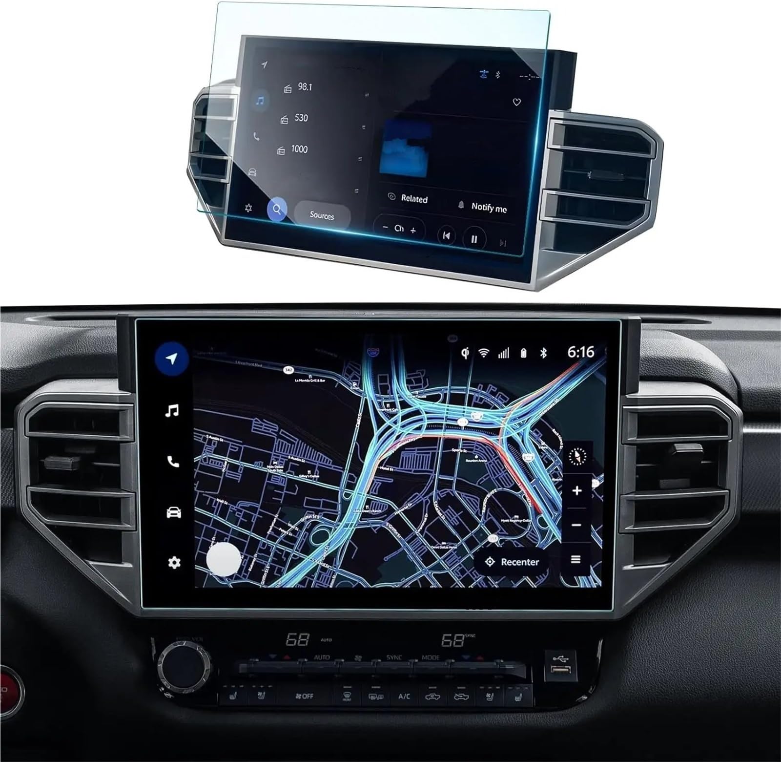 Displayschutzfolie Für Toyota Für Tundra 2022 2023 2024 Für Sequoia 2023 2024 Zubehör 14 "Gehärtetes Glas GPS Navigation Touchscreen Auto Screen Protector GPS-Navigations-Displayschutz von Dfvajwc