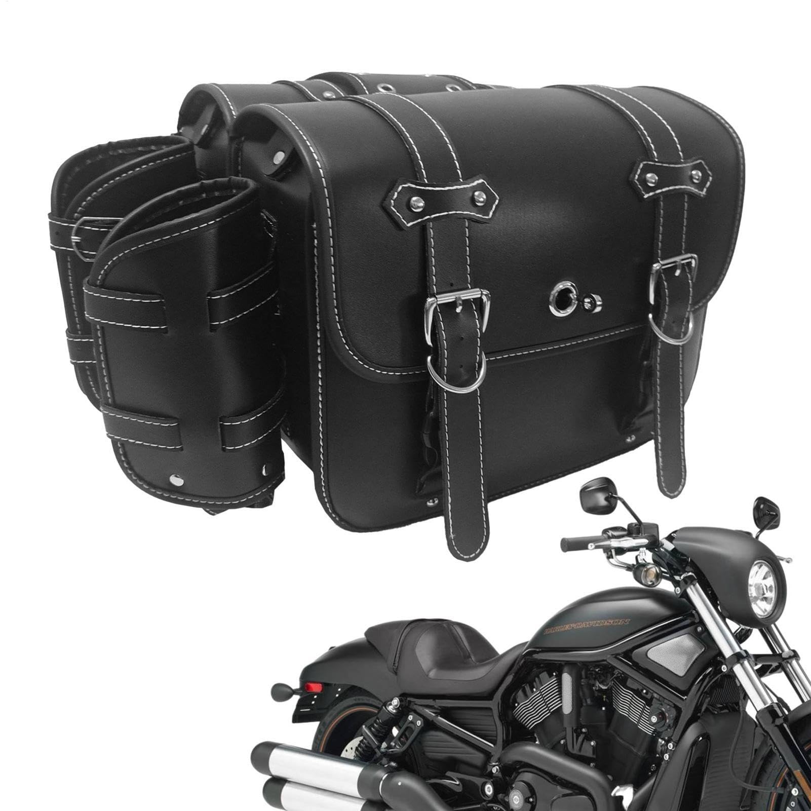 Dgayaeic Motorrad-Satteltaschen,Motorrad-Satteltasche | Werkzeugtasche aus PU-Leder mit Wasserflaschenhalter | Ausrüstungstasche, 2 x wasserdichte Organizer für Motorräder von Dgayaeic