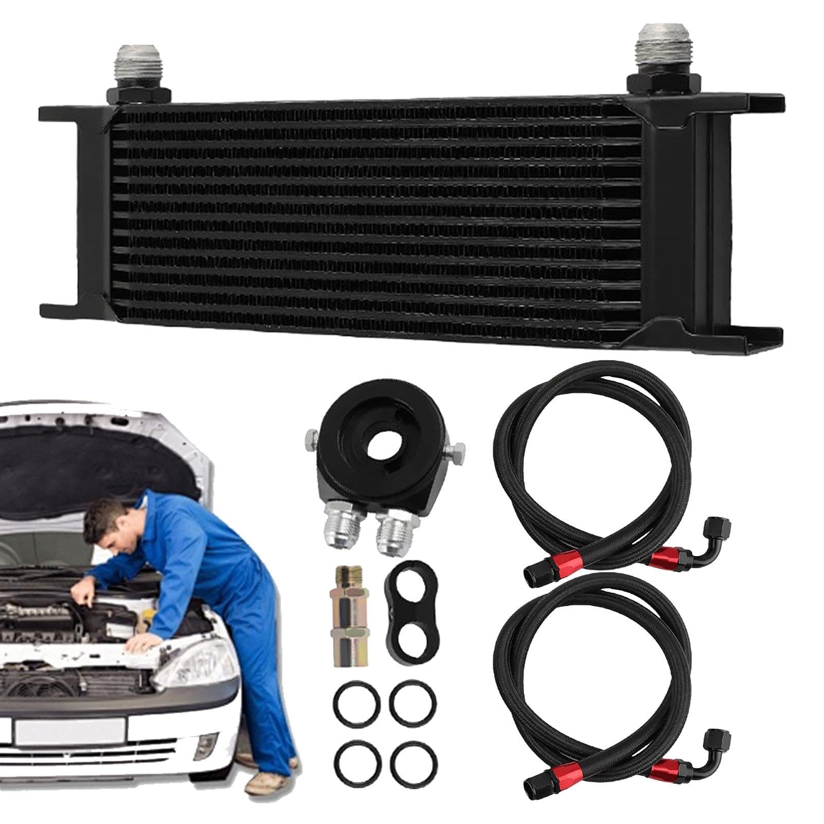 Car Engine Oil Cooler | Heavy Duty Transmission Cooler Kit | 13 Rows Replacement Engine And Transmission Oil Cooler | High-Performance Radiator Oil Cooler Accessories For Vehicles von Dgkdek