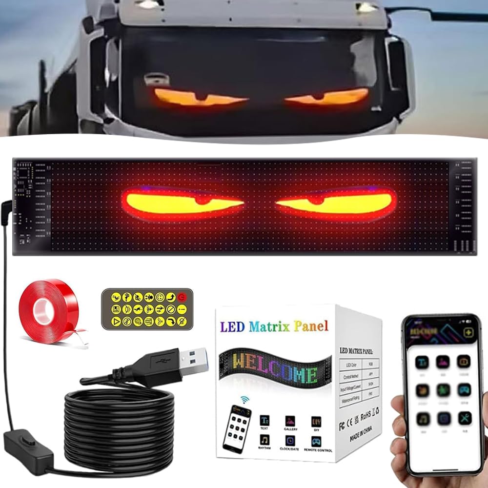 Dhqkqg LED Augen für Lkw, LED Augen für Auto, Augen für Auto, LED Bildschirm Auto Augen, LED Auto Auge, DIY Auto Dynamische LED Smart Bunte Augenlampe Soft Screen, Mit App-Fernbedienung (92 * 374mm) von Dhqkqg