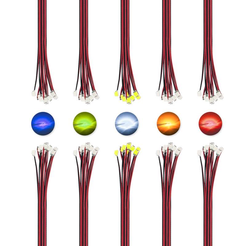 DiCUNO 100 Stk. 0805 Mikro LED Dioden, 20mA 16CM gelötete Mini LED Leuchtdiode, 5 gemischte Farbe für DIY, Modellbau, Modelllayout, Dekor von DiCUNO