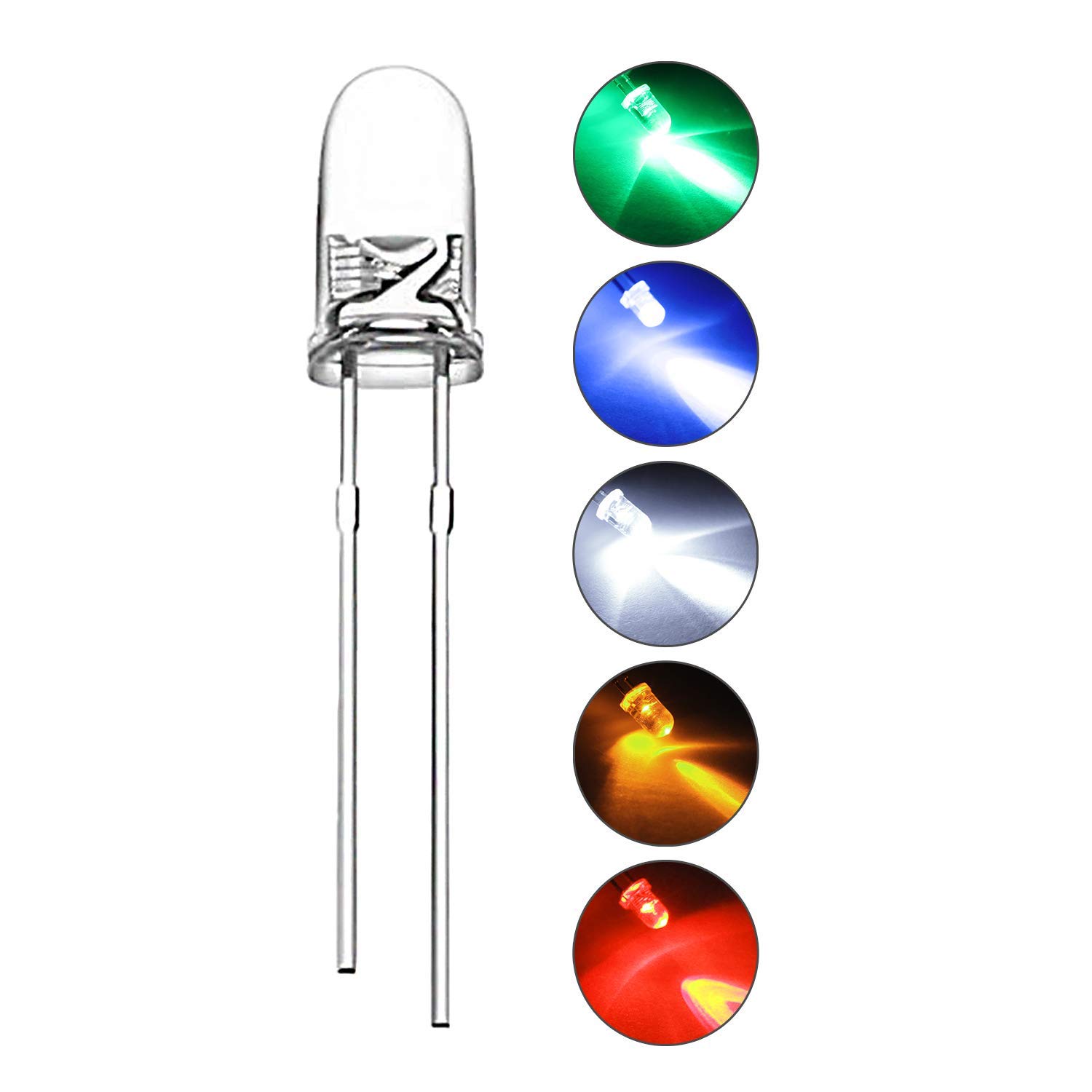 DiCUNO 3MM LED Dioden, Mehrfarbige LED Leuchtdiode, transparenter Rundkopf, Multicolor LEDs mit Widerstand für DIY Handarbeit, Lichtprojekt, 5 farbige Dioden, 1000 Stück von DiCUNO