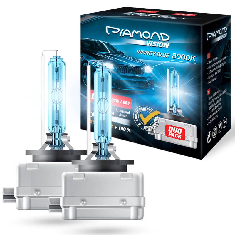 Diamond Vision 2x D1S 85V 35W | Xenon Look | Zugelassen & eintragungsfrei | Halogen KFZ Autolampen | 8000k Super Ultra White | HID Bi | Nightbreaker | E-Prüfzeichen | PK32d-2 von Diamond Vision