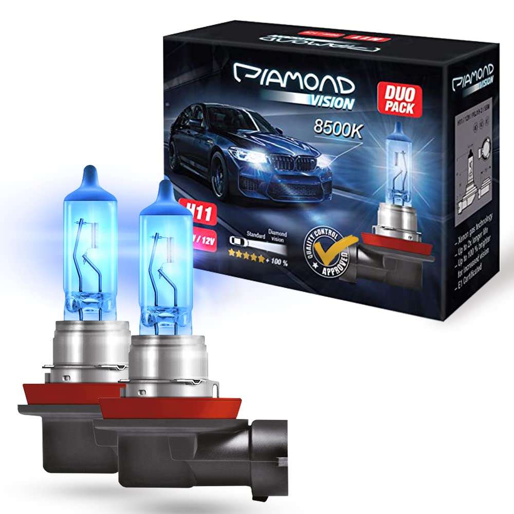 Diamond Vision 2x H11 12V 55W | Xenon Look | Halogen KFZ Autolampen | Kaltweiß |zweimal so langlebig | E-Prüfzeichen | PGJ19-2 von Diamond Vision