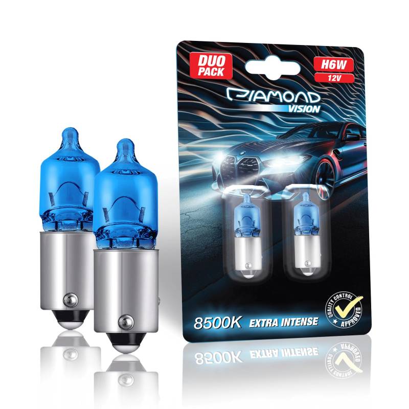 Diamond Vision 2x H6W 12V 6W | Xenon Look | Halogen KFZ Autolampen | 8500K Super Ultra White | extrem langlebig | 2er SET | E-Prüfzeichen | BAX9s von Diamond Vision