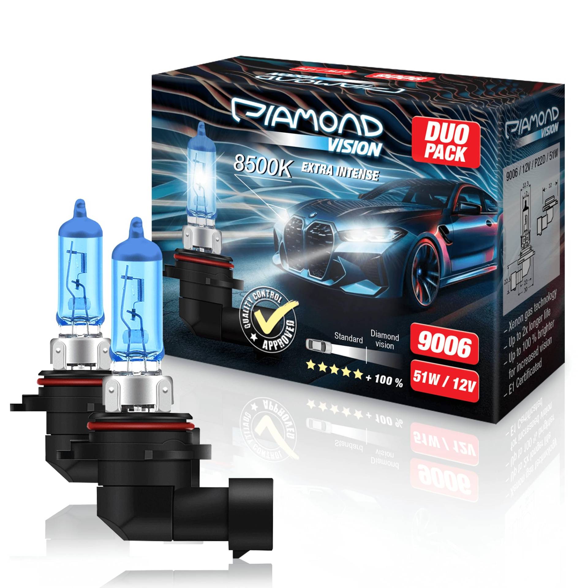 Diamond Vision 2X HB4 12V 51W | Xenon Look | Halogen KFZ Autolampen | zweimal so langlebig | Duobox | E-Prüfzeichen | PX26D von Diamond Vision