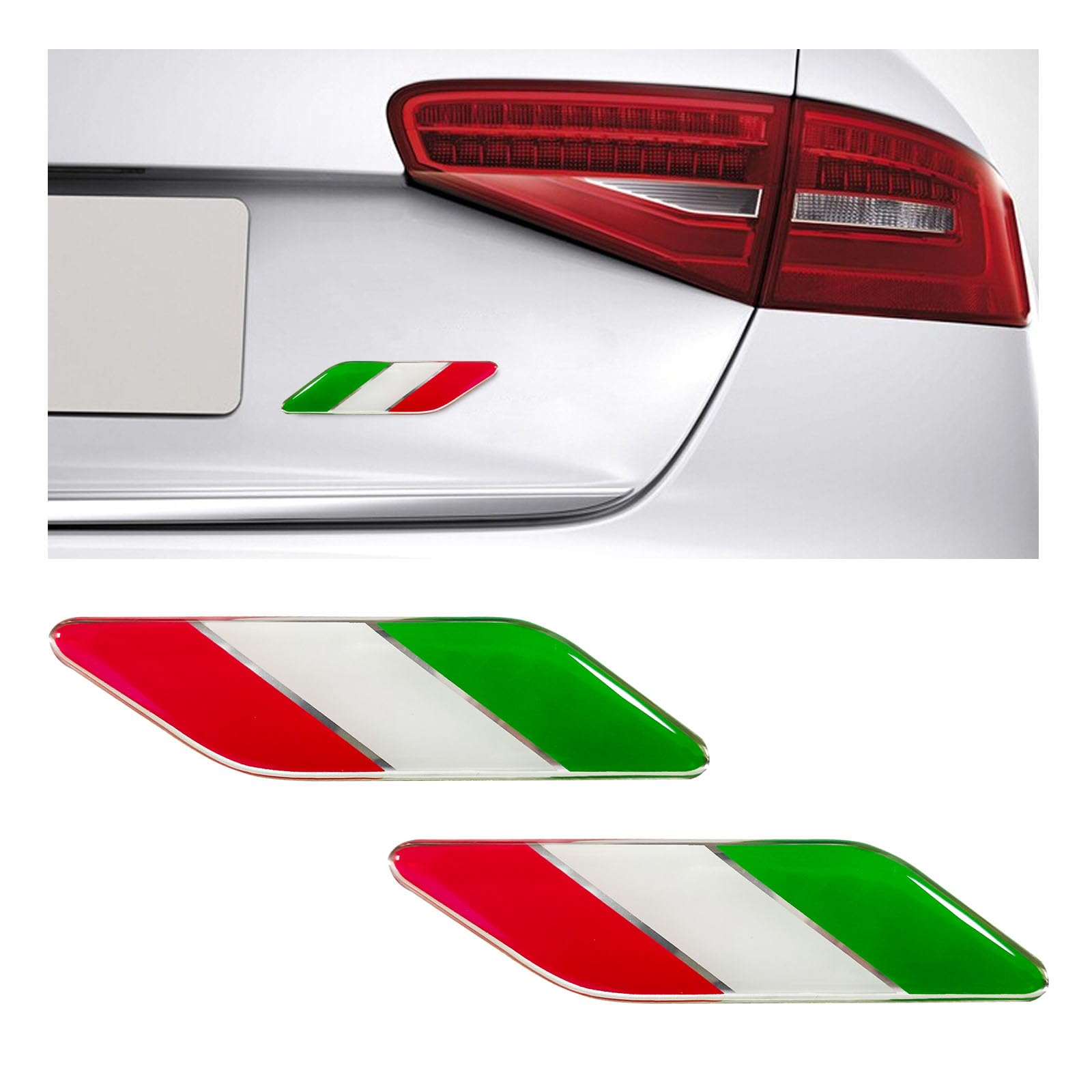 Dickno 2 Stück dreifarbige 3D-Flaggen-Emblem, Aluminium, Auto-Aufkleber und Deklarationsaufkleber, universelles Außendekor-Zubehör für alle Fahrzeuge (Italien) von Dickno