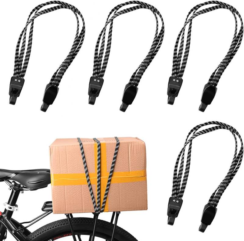 Diealles Shine Fahrrad Spanngurt, 4 Stück Spanngurt mit Haken, 3 in 1 Spanngummi Flach Verstellbar Gepäckspanner Gepäckträger Gurt Fahrrad, Expander mit Haken für Motorradhelme Fahrradgepäck von Diealles Shine