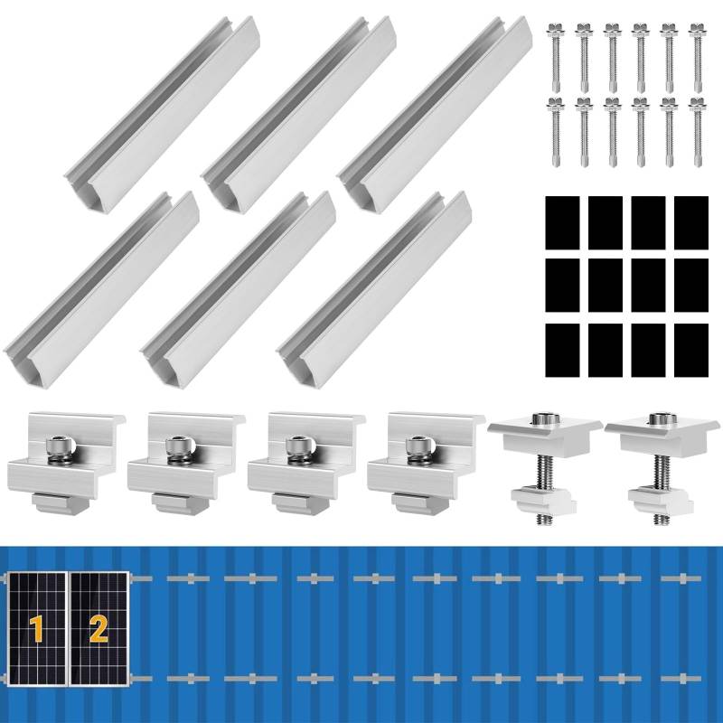 Diealles Shine Solarmodul Halterung Flachdach, Aluminium Solarpanel Halterung Enthalten 6 Schiene 20cm + 4 Solarpanel Halterung Endklemme + 2 Mittelklemme, PV Modul Halterung für Flachdach von Diealles Shine