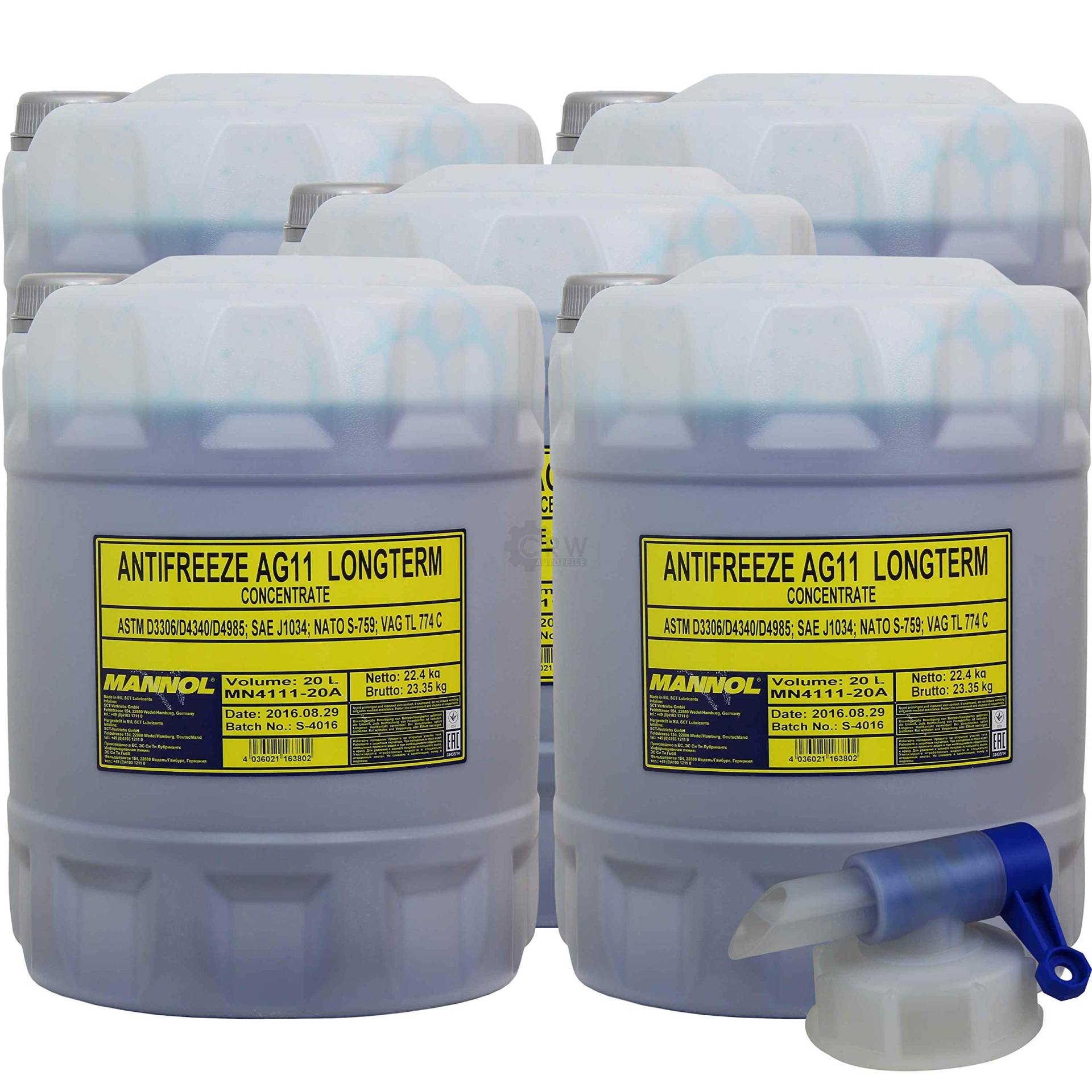100L 20L Kühlflussigkeit MANNOL Antifreeze AG11 Frostschutz blau + Auslaufhahn von Diederichs