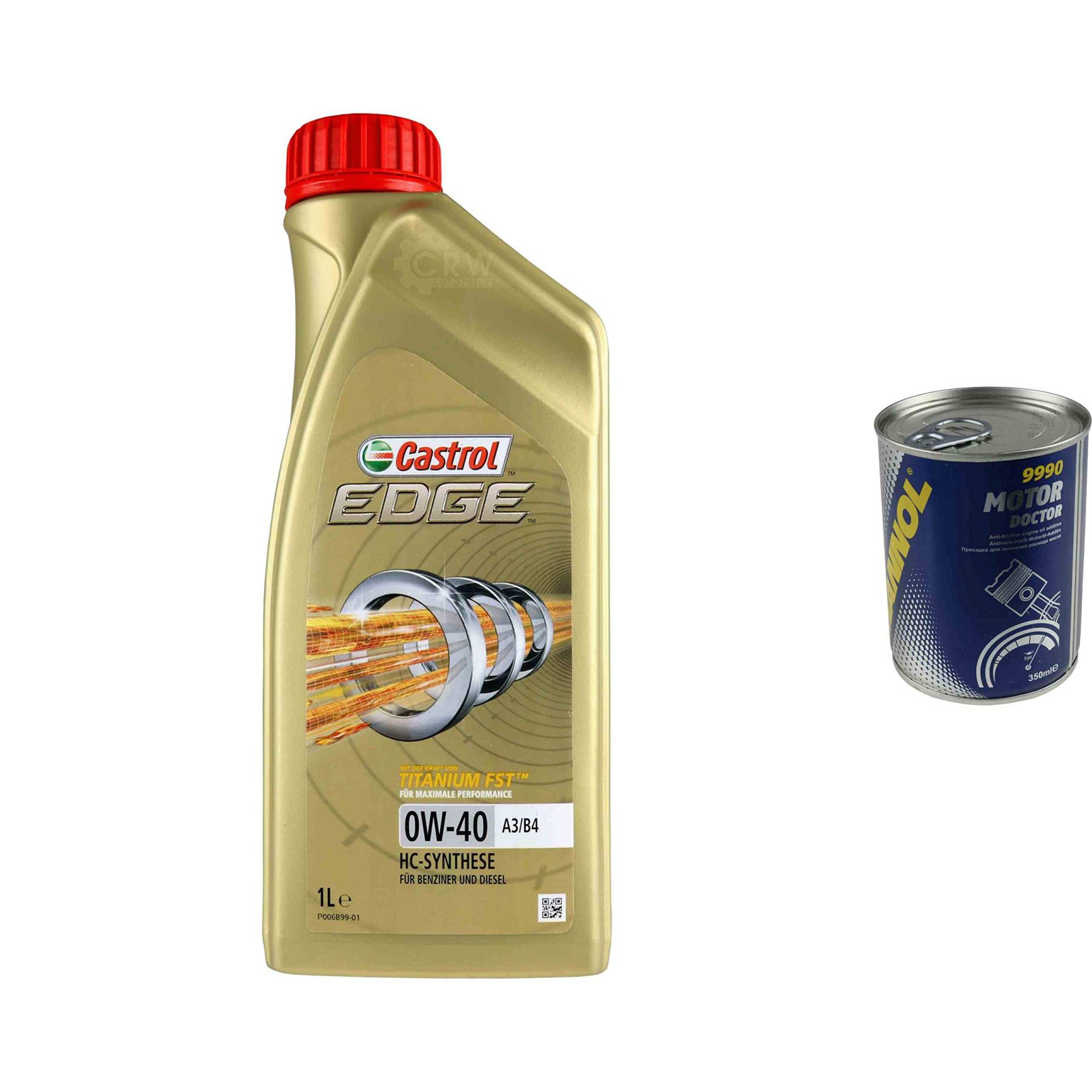 1L Motoröl Castrol EDGE 0W-40 A3/B4 1x MANNOL Motor Doctor ADDITIV von Diederichs