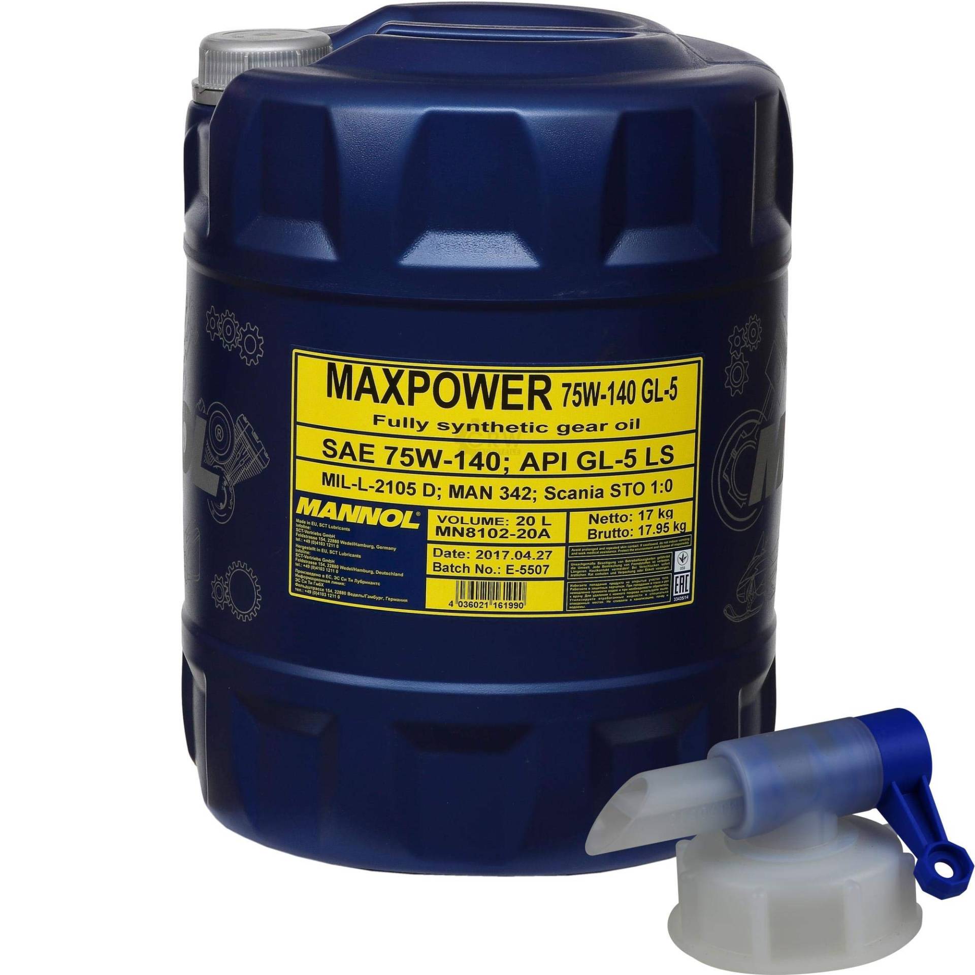 20 L MANNOL Getriebeöl Maxpower 4x4 75W-140 API GL 5 LS Gear Oil + Auslaufhahn von Diederichs