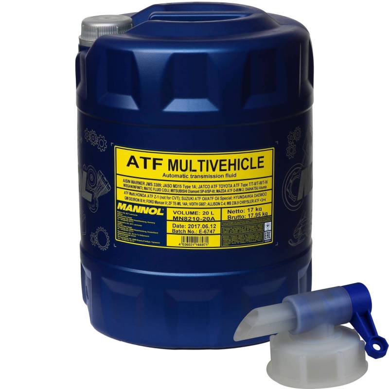 20 L MANNOL MN8210-4ME ATF Multivehicle Automatikgetriebeöl Oil + Auslaufhahn von Diederichs