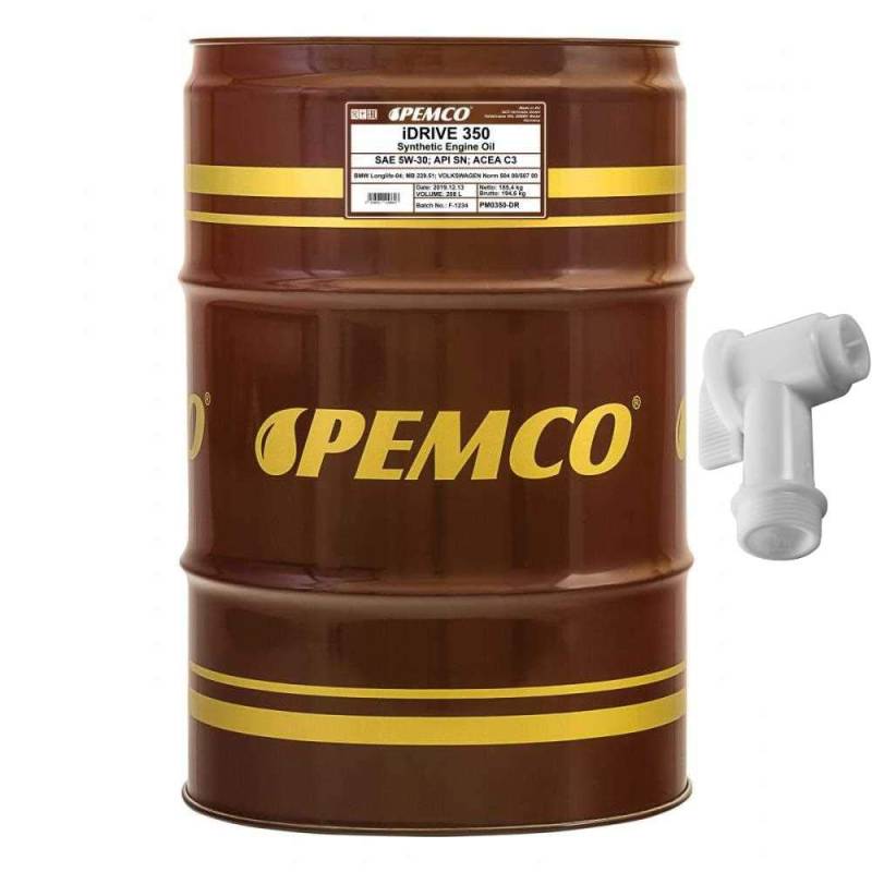 208 Liter PEMCO iDRIVE 350 5W-30 Motoröl API SN ACEA C3 inkl. Auslaufhahn SAE SN/CF C3/A3/B4 504.00/507.00 MB 229.51 LL-04 von Diederichs