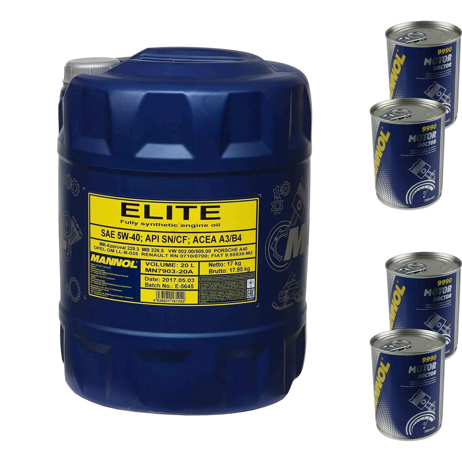 20L Motoröl MANNOL Elite 5W-40 4x Motor Doctor ADDITIV von Diederichs